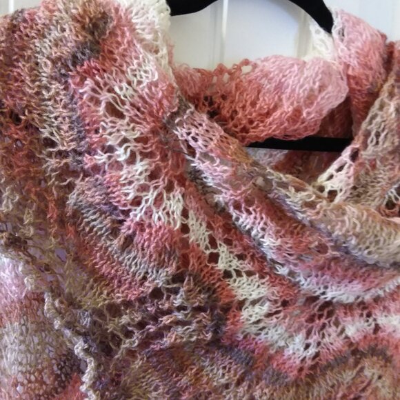 Handmade Pink Angora Lace Shawl – Lightweight Romantic Wrap - Picture 9 of 9